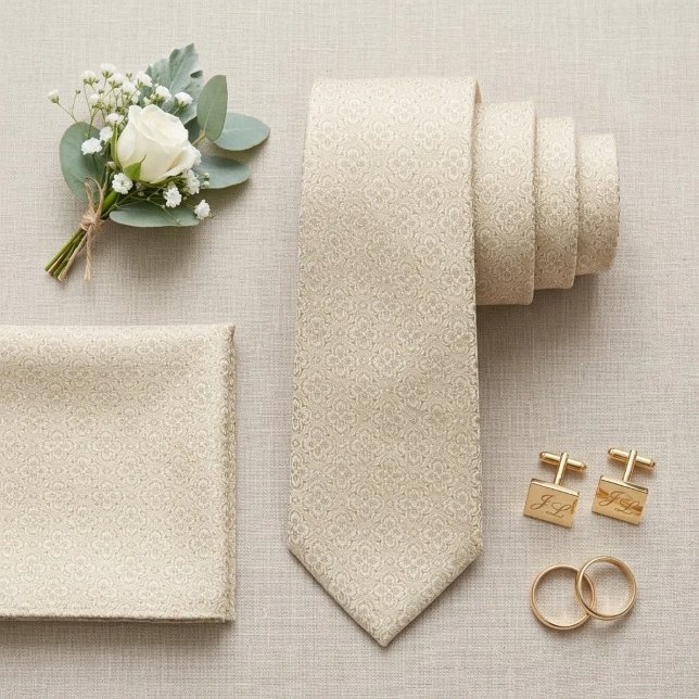 Cravate Champagne Ivoire Micro-Jacquard (Créateur téléchargé)