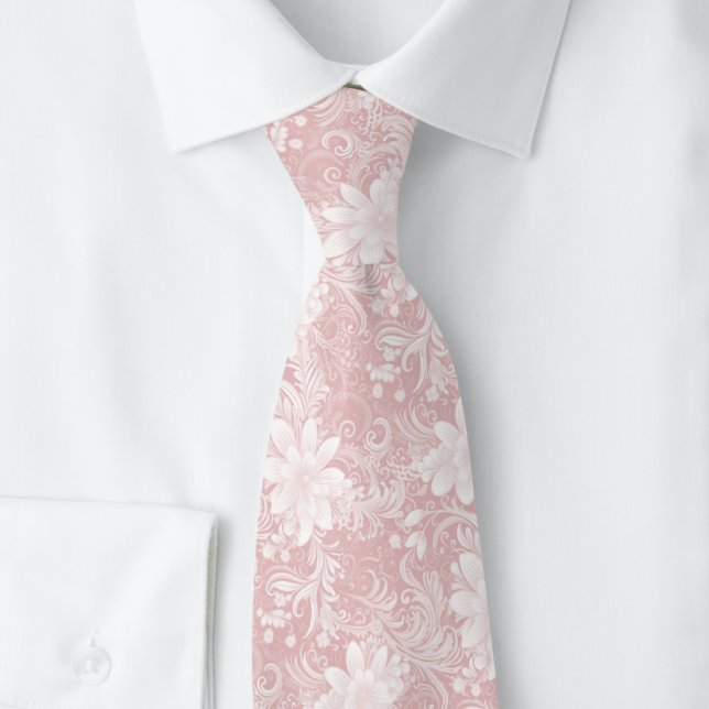 Cravate Champagne Rose Floral Batik (Créateur téléchargé)