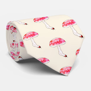 Cravate Champignon Rose Dessiné à la Main Art Fongique Pas