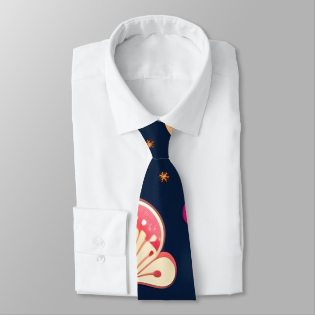 Cravate Champignons amusants Motif d'aquarelle rose bleu (Attaché)