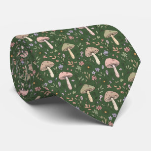 Cravate Champignons Botaniques Vert Chasseur Foncé Maria