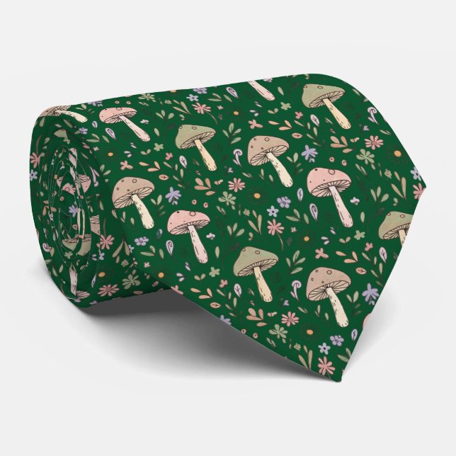 Cravate Champignons Hunter Green | Cadeau de mariage pour  (Roulé)
