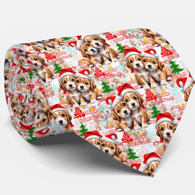 Cravate Chapeau de Noël de Père Noël Design Chien - Blanc (Créateur téléchargé)