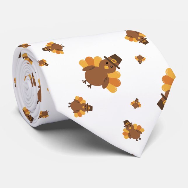 Cravate Chapeau de Pèlerin de dinde de Thanksgiving peint  (Roulé)