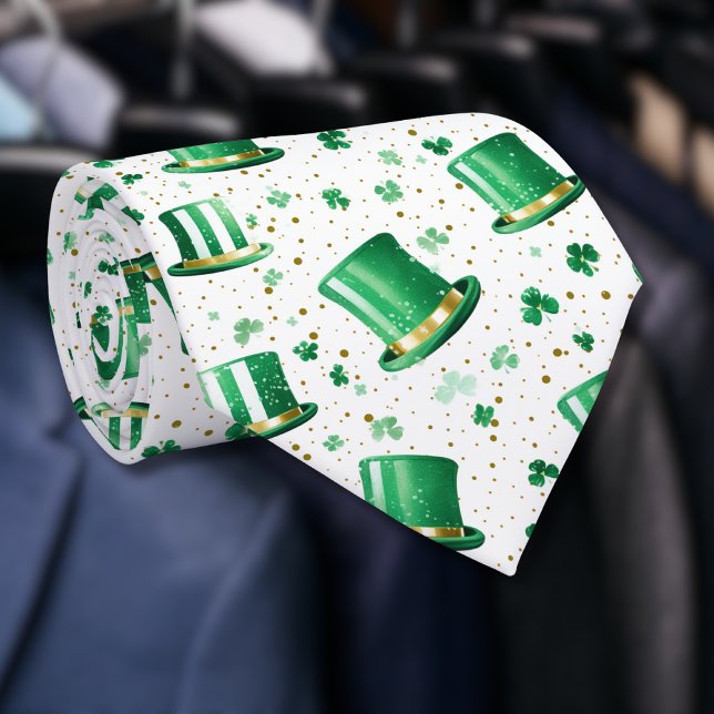 Cravate Chapeaux verts dorés de luxe et trèfles blancs (Créateur téléchargé)