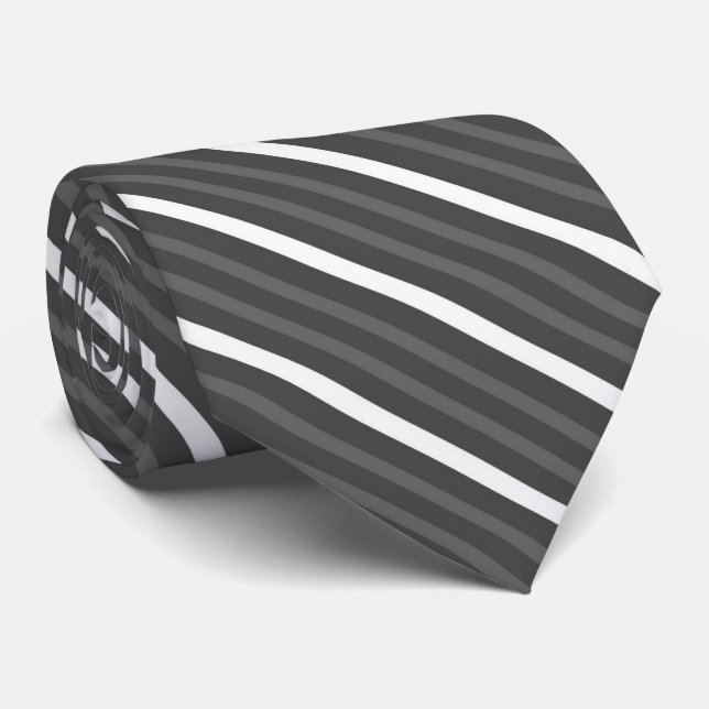 Cravate Charbon noir, rayures diagonales grises et blanche (Roulé)
