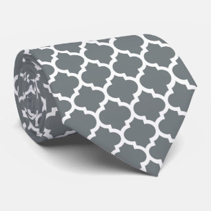 Cravate Charcharbon gris blanc Quatrefoil marocain Motif #
