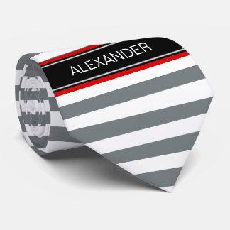 Cravate Charcoal Wt Horz Preppy Stripe Black Name Monogram
