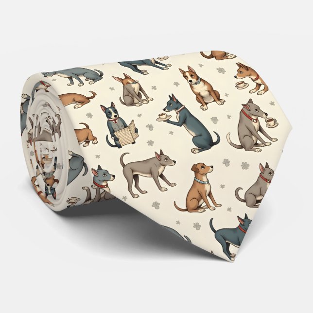 Cravate Charming Dogs Reading and Relaxing Pattern (Roulé)
