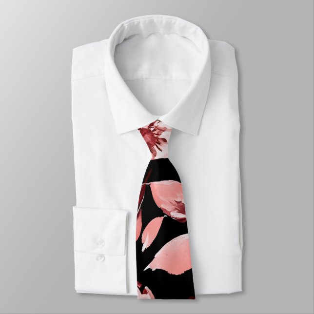 Cravate Charming Motif noir & rose cerisier en fleurs (Attaché)