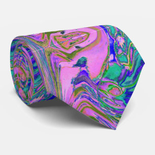 Cravate Charteuse Abstrait Cool et Rose Chaud Groovy Rétro