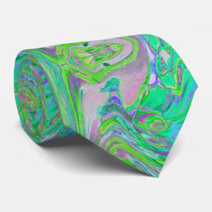 Cravate Charteuse et Bleu Groovy Rétro Abstrait Cool