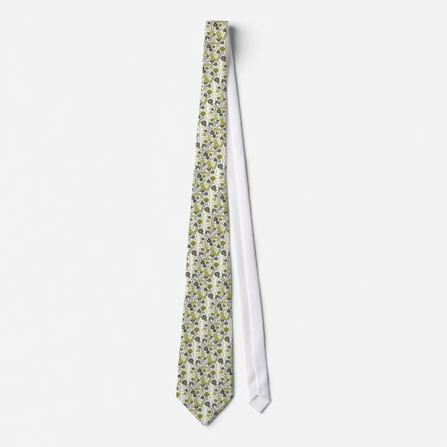 Cravate Chartreuse et motif floral vert olive foncé (Devant)