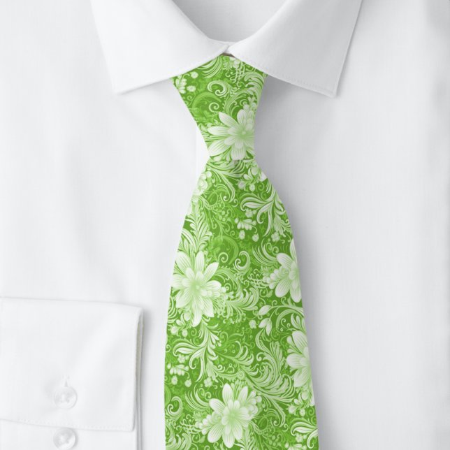 Cravate Chartreuse Floral Batik (Créateur téléchargé)