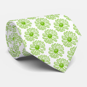 Cravate Chartreuse Green Daisy Print, Hippie Flower Print