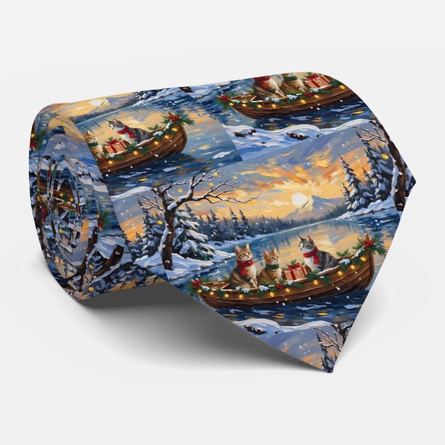 Cravate Chat angora turc Noël Bateau Fêtes (Roulé)