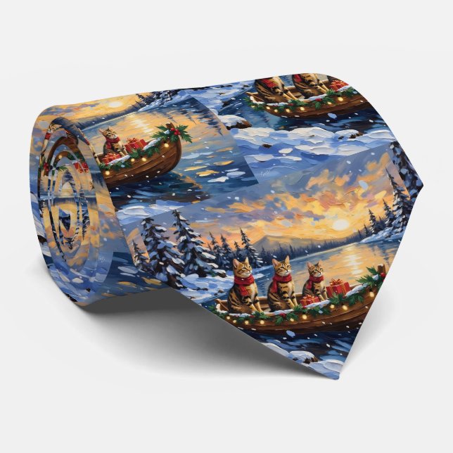 Cravate Chat Bengal Noël Bateau Fêtes (Roulé)