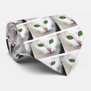 Cravate Chat blanc à l'oeil vert