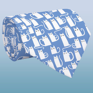 Cravate Chat blanc amusant bleu
