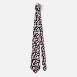 Cravate Chat Blanc Pastel Floral Noir Botanique Romantique