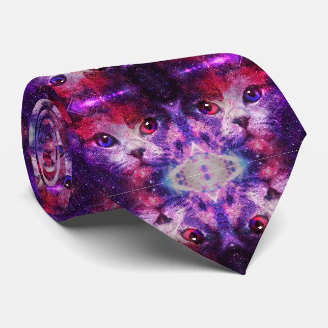 Cravate Chat de la galaxie violette  (Roulé)