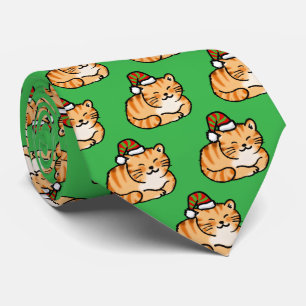 Cravate Chat de Noël Festif - Joli Chat au Chapeau de Père