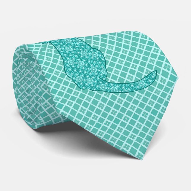 Cravate Chat japonais - Kimono turquoise (Roulé)