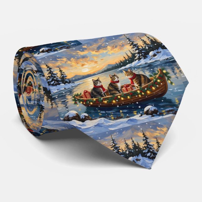 Cravate Chat Maine Coon Noël Bateau Fêtes (Roulé)