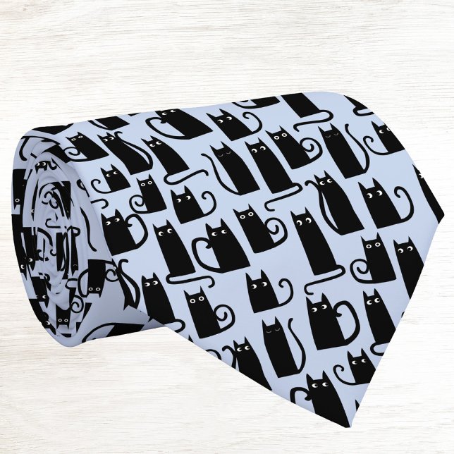 Cravate Chat noir amusant bleu (Fun kitty cat neck tie for pet and animal lovers)