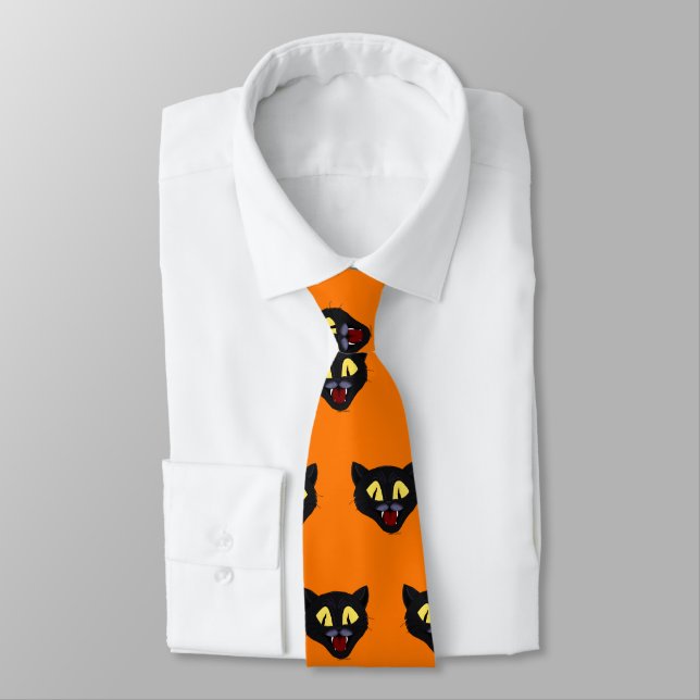 Cravate Chat noir d'Halloween (Attaché)