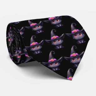Cravate Chat noir mignon portant un Motif Casquette de sor