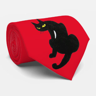 Cravate CHAT NOIR NINJA Dessin rouge noir