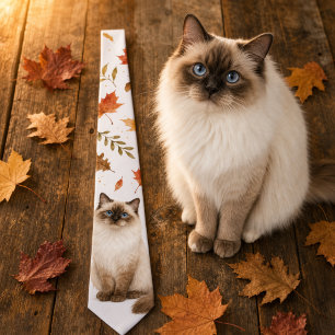 Cravate Chat Ragdoll à l'aquarelle d'automne