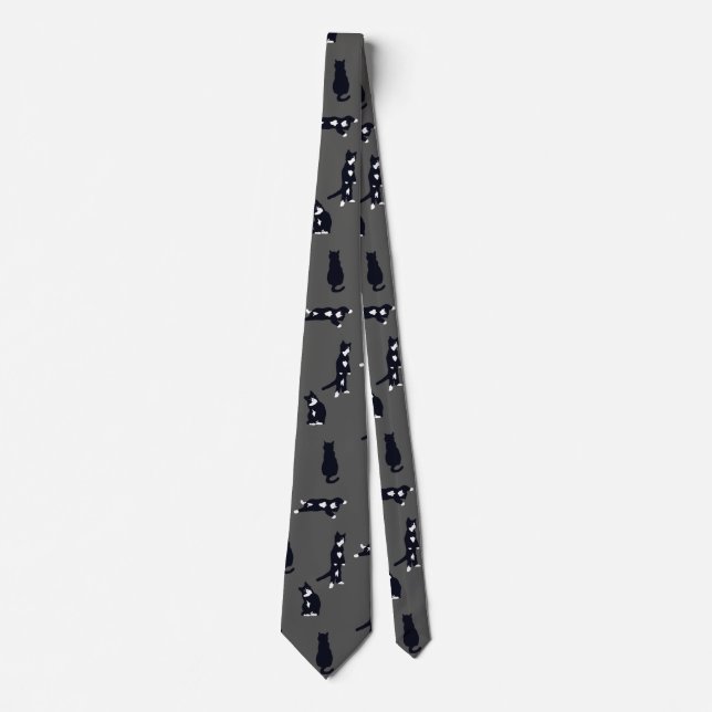 Cravate Chat Smoking – Motif de chat noir et blanc (Devant)