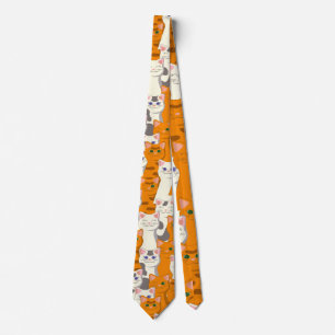 Cravate Chats blancs et gingembre motif yeux verts yeux bl