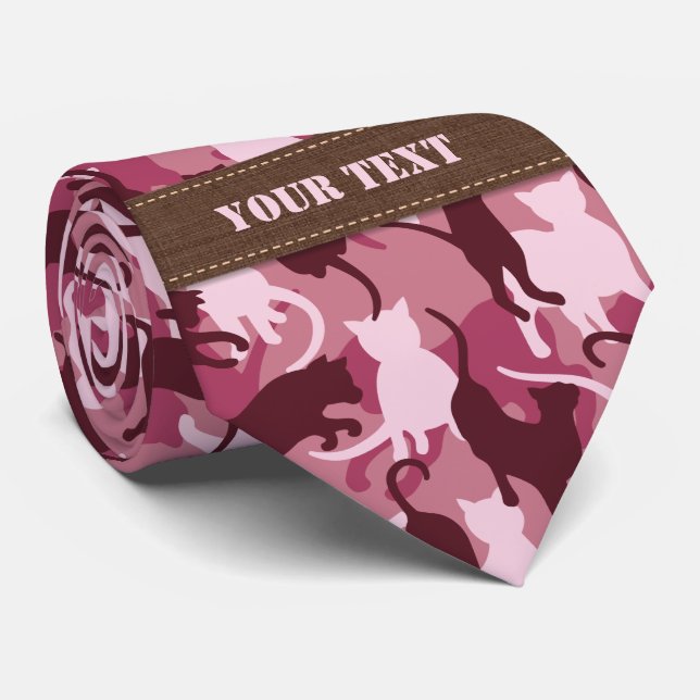 Cravate Chats Camouflage rose (Roulé)
