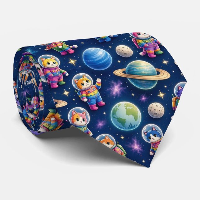 Cravate Chats de l'espace Planètes intergalactiques Systèm (Roulé)