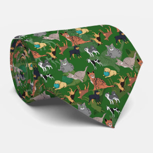 Cravate Chats et chiens motif design sur fond vert