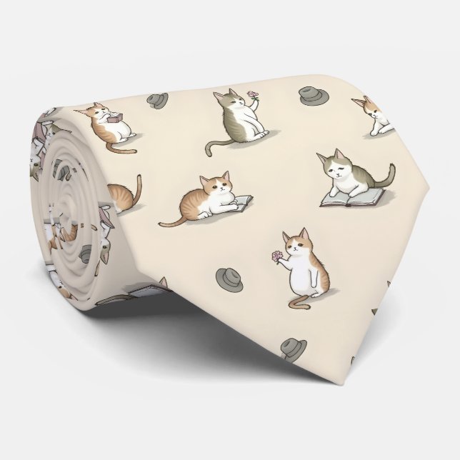 Cravate Chats Littéraires Mignons Lisant des Livres (Roulé)