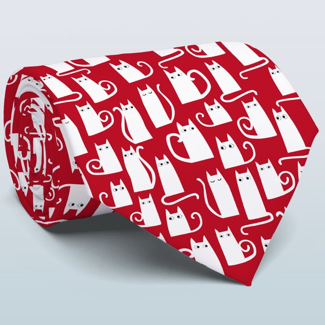 Cravate Chats Vacances Rouge et Blanc (Créateur téléchargé)