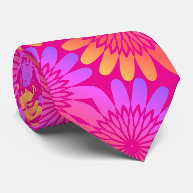 Cravate Chaud rose Orange Floral Motif Moderne (Roulé)