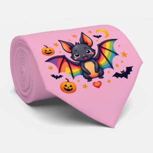 Cravate 🦇🌈 Chauve-souris Arc-en-ciel Tie de la fête de c