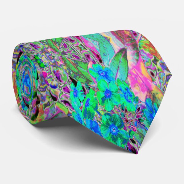 Cravate Chaux psychédélique Trippy Lime Vert et Bleu Fleur (Roulé)