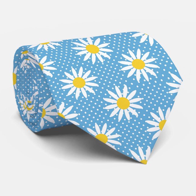 Cravate Cheerful Powder Blue Retro Daisy Flower Polka Dot  (Roulé)