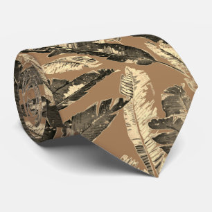 Cravate Chemise homme imprimée feuille marron et grise