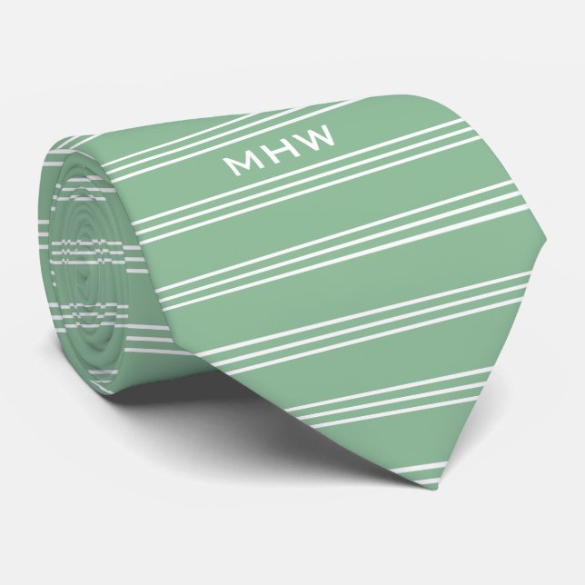 Cravate Chemise verte à rayures avec monogramme personnali (Roulé)