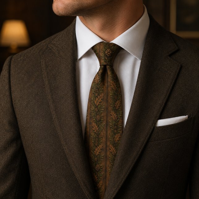 Cravate Chêne rustique feuille de chêne et pomme de pin (Créateur téléchargé)