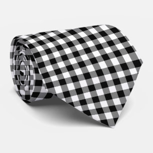 Cravate Chèques de grande taille Noir et Blanc En vichy