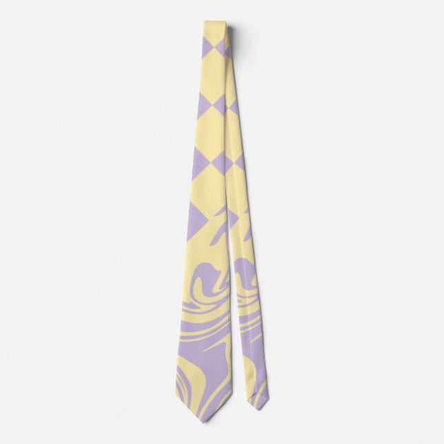 Cravate Chèques et tourbillons - Pastel Jaune et Violet (Devant)