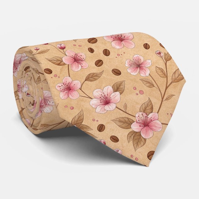 Cravate Cherry Blossom Coffee Cozy Pattern (5) (Roulé)